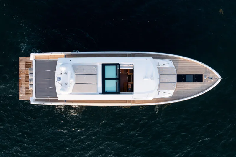 Slide: The Image of Aerial view of 2017 Delta Powerboats 54 IPS yacht on water. - 49