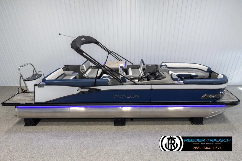 Slide: The Image of 2025 Avalon Catalina Entertainer pontoon boat with sleek design and modern features. - 1