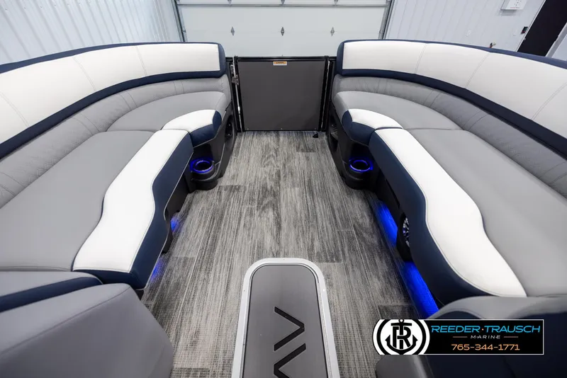 Slide: The Image of Luxurious interior of 2025 Avalon Catalina Entertainer pontoon boat with stylish seating. - 18