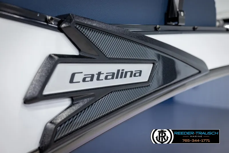 Slide: The Image of 2025 Avalon Catalina Entertainer boat detail with Reeder-Trausch Marine logo. - 46