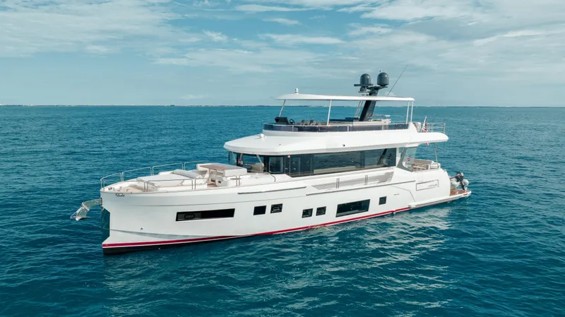 Slide: The Image of Luxury Sirena 68 yacht cruising on open sea, 2023 model. - 1