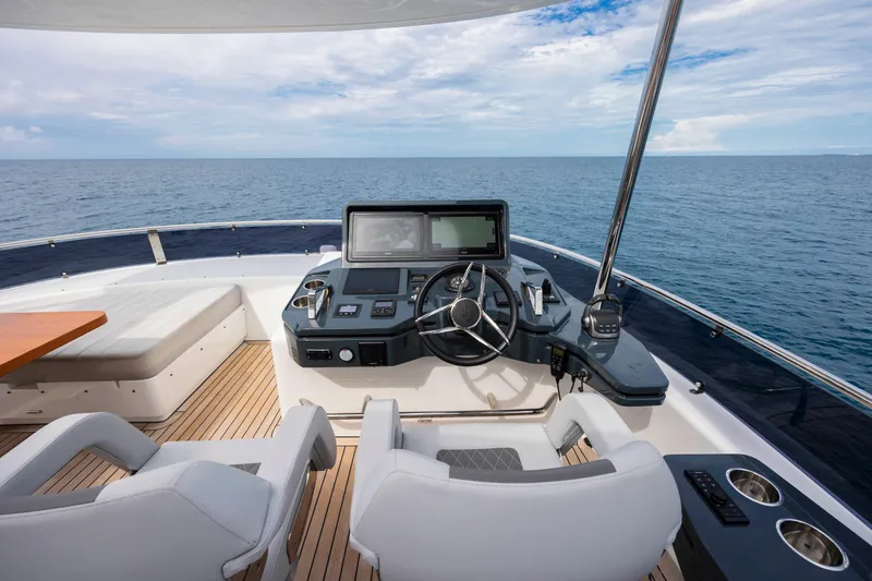 Slide: The Image of Luxurious Sirena 68 yacht helm with ocean view, 2023 model. - 25