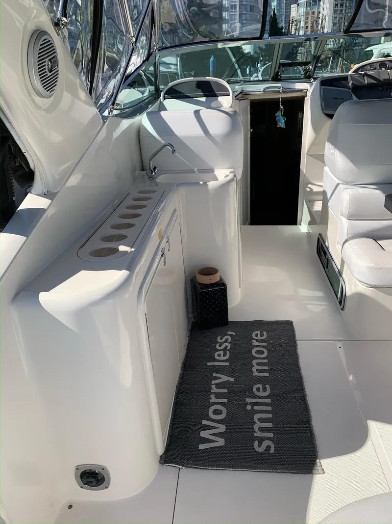 Slide: The Image of Interior of a 1996 Wellcraft 45 Excalibur boat with a motivational mat. - 6