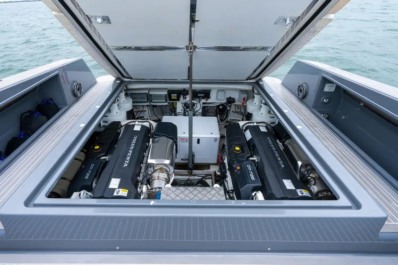 Slide: The Image of Engine compartment of 2023 VanDutch 48 yacht with Volvo Penta engines. - 27