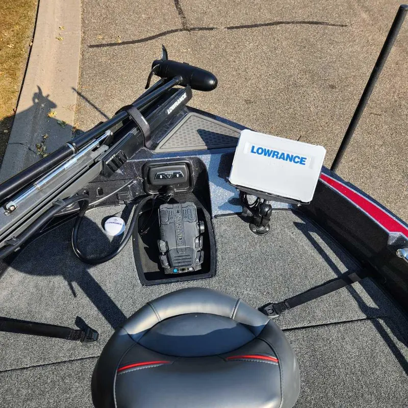 Slide: The Image of 2024 Nitro ZV20 Pro boat with Lowrance electronics and trolling motor. - 2