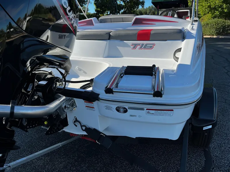 Slide: The Image of 2024 Tahoe T16 boat with outboard motor and rear ladder. - 4