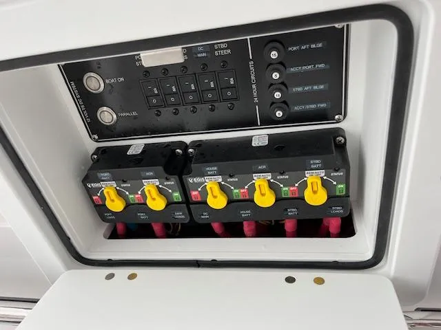 Slide: The Image of Electrical panel of 2025 Twin Vee 280 GFX2 CC boat with circuit breakers. - 35