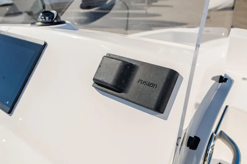 Slide: The Image of Edgewater 188CC 2025 boat dashboard with Fusion audio system. - 9
