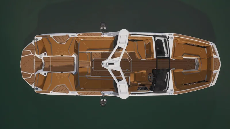 Slide: The Image of 2025 Nautique Super Air Nautique G25 boat, top view, brown and white interior. - 4
