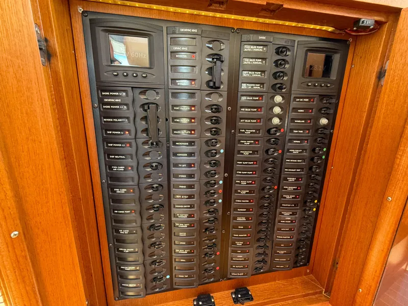 Slide: The Image of Electrical control panel on 2014 Grand Banks 50 Eastbay SX yacht. - 21