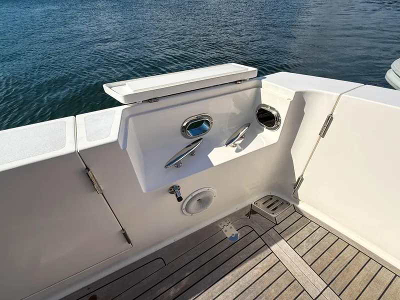 Slide: The Image of 2014 Grand Banks 50 Eastbay SX yacht deck with water access and storage. - 37