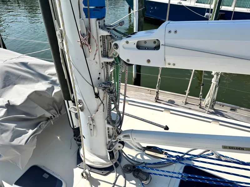 Slide: The Image of Sailboat mast and rigging on Bowman 48 Aft Cockpit, year 1999. - 15