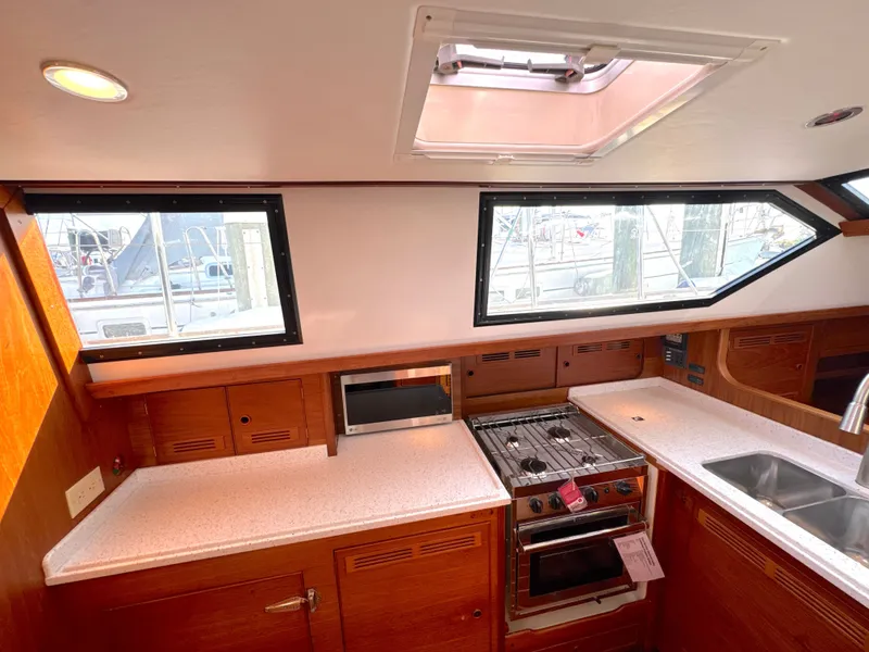 Slide: The Image of Interior of Bowman 48 Aft Cockpit yacht, year 1999. - 46