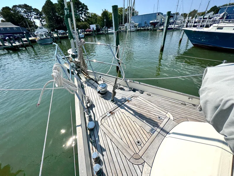 Slide: The Image of Bowman 48 Aft Cockpit 1999 in harbor, deck view. - 6