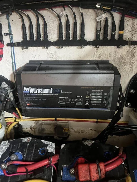 Slide: The Image of ProTournament 360 battery charger in 2018 Fountain 38CC LS boat engine compartment. - 20
