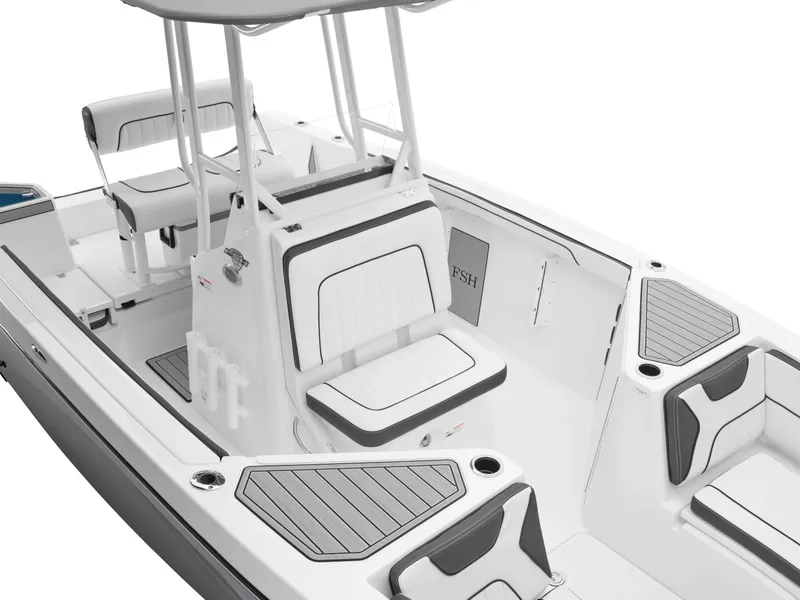 Slide: The Image of 2025 Yamaha Boats 222FSH SPORT interior, featuring sleek seating and modern design. - 26