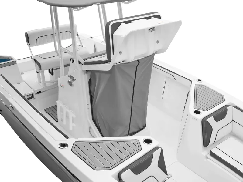 Slide: The Image of 2025 Yamaha Boats 222FSH SPORT interior, featuring seating and storage areas. - 33