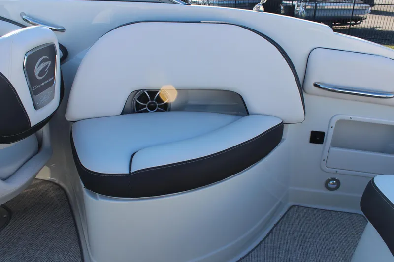 Slide: The Image of 2024 Crownline Eclipse E255 boat interior with sleek seating and modern design. - 19