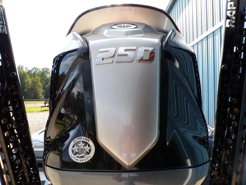 Slide: The Image of 2025 Skeeter ZXR20 boat engine with 250 horsepower, ultra-low emission label. - 7