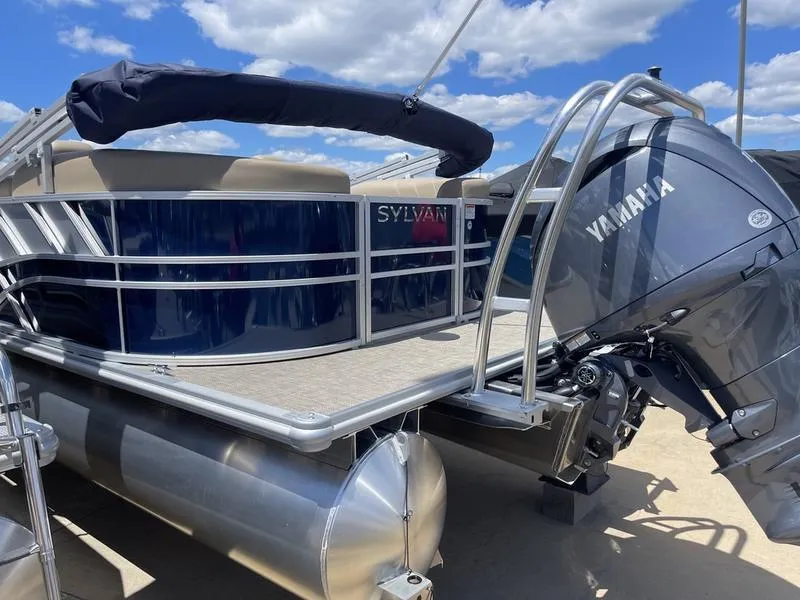 Slide: The Image of 2024 Sylvan Mirage 8524 LZ pontoon boat with Yamaha outboard motor. - 5