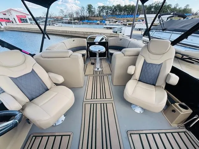 Slide: The Image of Luxurious 2024 Starcraft SLS-3 boat interior with plush seating and elegant design. - 12
