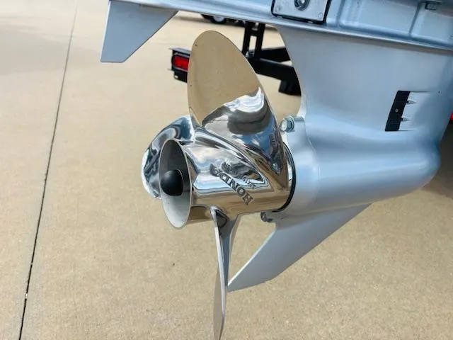 Slide: The Image of 2024 Starcraft SLS-3 boat propeller, shiny metal finish, close-up view. - 22