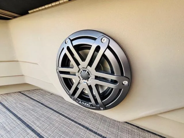 Slide: The Image of Speaker installed in a 2024 Starcraft SLS-3 boat, featuring a sleek design. - 16