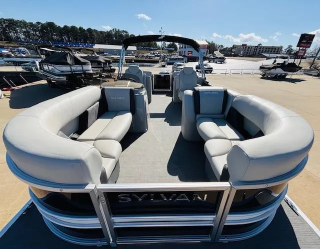 Slide: The Image of 2024 Sylvan Mirage 8522 LZ pontoon boat with spacious seating and modern design. - 9