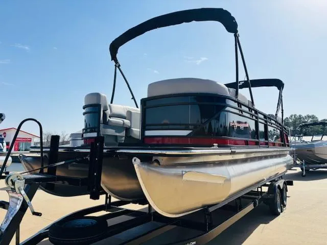 Slide: The Image of 2023 Starcraft SLS-5 Q DH pontoon boat on trailer, sunny day. - 3