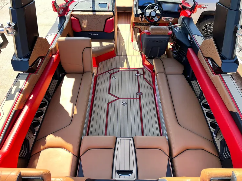Slide: The Image of 2021 Nautique Super Air Nautique G25 Paragon interior with luxurious seating and sleek design. - 8