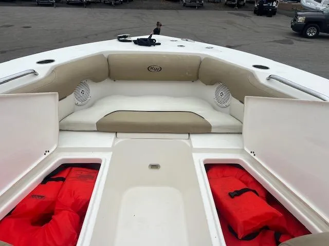 Slide: The Image of 2020 Key West 239 DFS boat interior with seating and life jackets. - 6