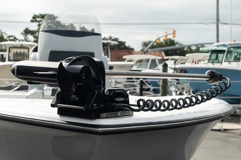 Slide: The Image of 2025 Turner Boatworks 2500 VS with advanced trolling motor on deck. - 7