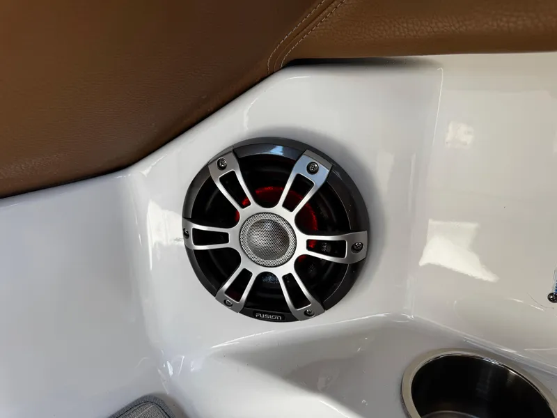 Slide: The Image of Speaker system in 2025 Regal LS6 boat interior, featuring sleek design and modern audio technology. - 43