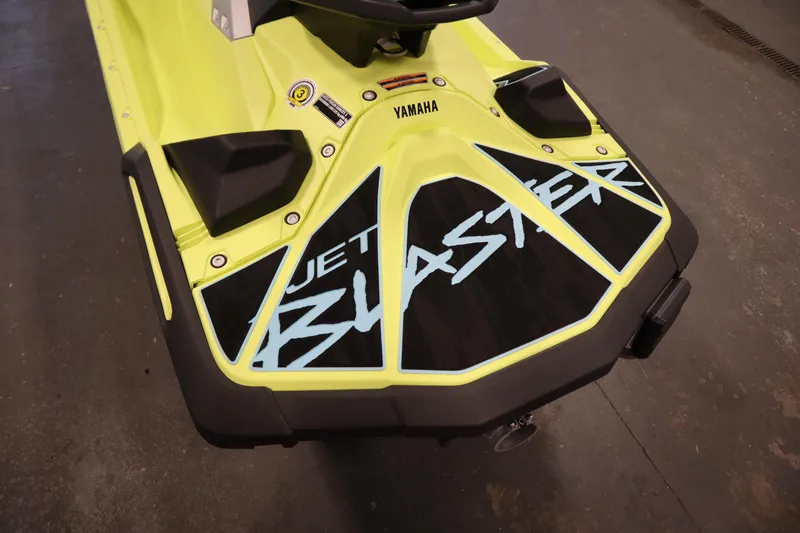 Slide: The Image of 2025 Yamaha WaveRunner JetBlaster PRO 3-Up, vibrant yellow design, close-up view. - 13