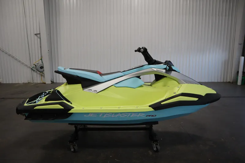 Slide: The Image of 2025 Yamaha WaveRunner JetBlaster PRO 3-Up in a warehouse setting. - 3