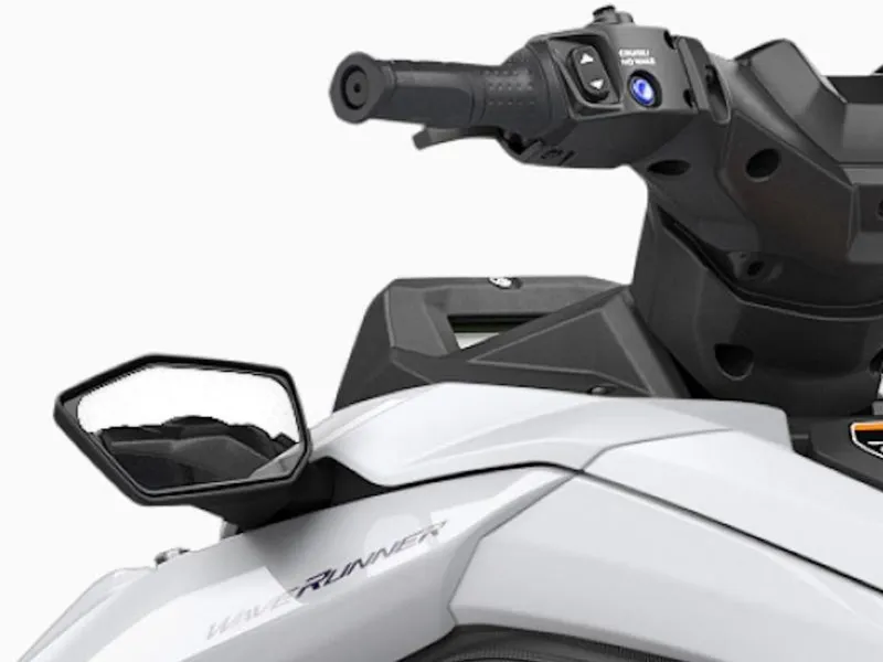 Slide: The Image of 2025 Yamaha WaveRunner JetBlaster LTD in white and blue, side view. - 8