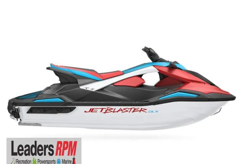 Slide: The Image of 2025 Yamaha WaveRunner JetBlaster DLX 3-Up, sleek design, vibrant colors, side view. - 12