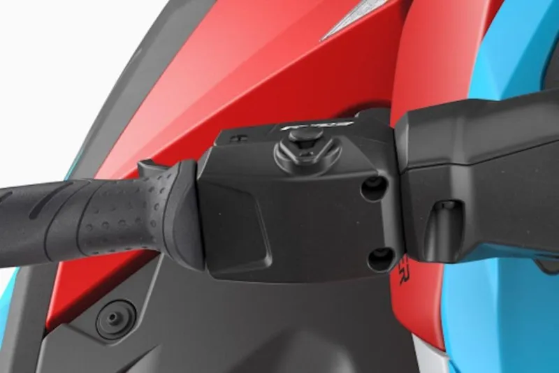 Slide: The Image of Close-up of 2025 Yamaha WaveRunner JetBlaster DLX 2-Up handlebar, showcasing sleek design. - 20