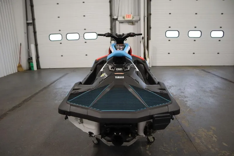 Slide: The Image of 2025 Yamaha WaveRunner JetBlaster DLX 2-Up in a garage, rear view. - 6