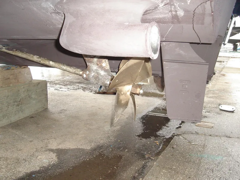 Slide: The Image of Propeller and exhaust of 2005 Sea Ray 340 Sundancer boat on dry dock. - 24