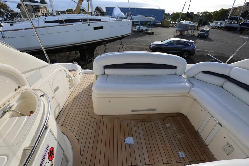 Slide: The Image of Sunseeker Camargue 44 yacht deck with white seating, 1998 model. - 11