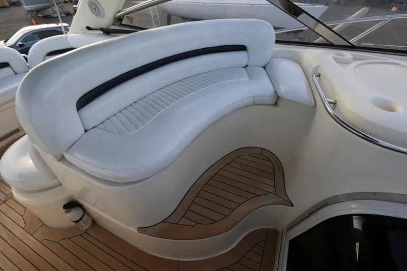 Slide: The Image of Luxurious seating area on 1998 Sunseeker Camargue 44 yacht with elegant wood flooring. - 16