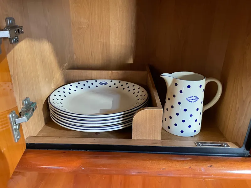 Slide: The Image of Polka dot plates and jug in Sunseeker Camargue 44 cabinet, 1998 model. - 36