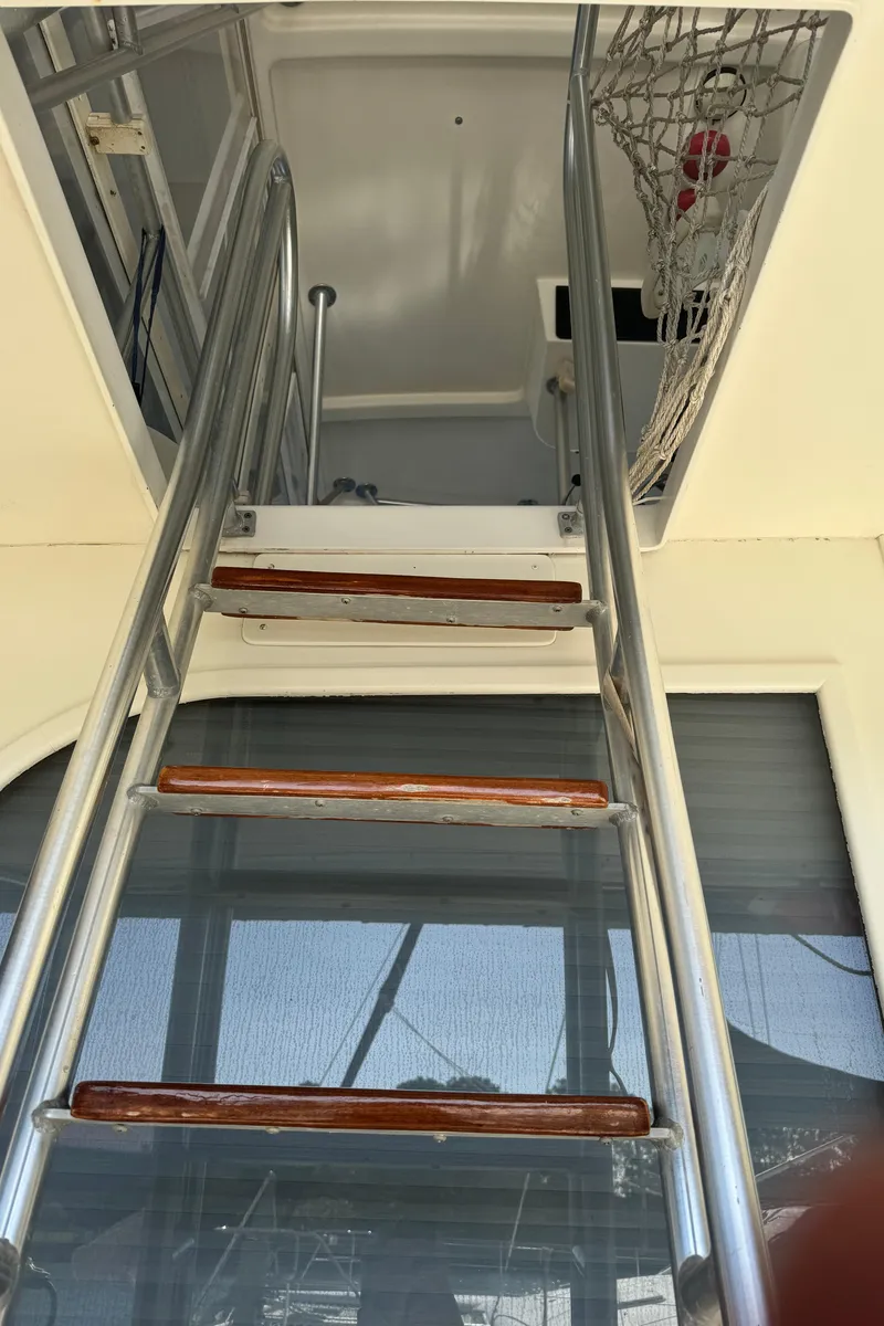 Slide: The Image of Stainless steel ladder on 1992 Post 46 Sportfish boat, leading to upper deck. - 19
