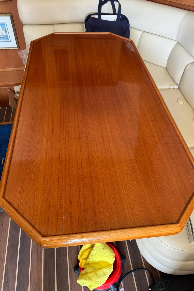 Slide: The Image of Polished wooden table on 1992 Post 46 Sportfish yacht interior. - 40