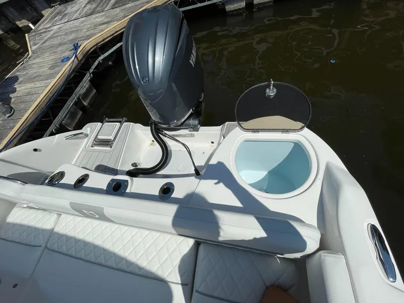 Slide: The Image of 2024 Sea Fox 228 Traveler boat with Yamaha outboard engine at dock. - 8