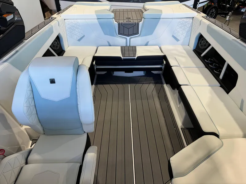 Slide: The Image of 2025 Nautique Super Air Nautique GS22 interior with luxurious seating and modern design. - 22