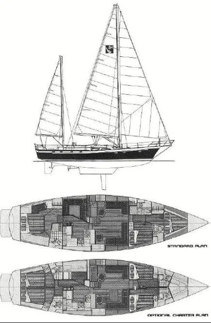 Slide: The Image of Sailboat blueprint of 1990 Irwin 54, featuring standard and charter plans. - 20
