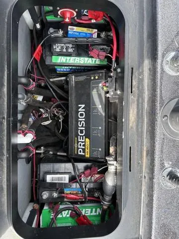 Slide: The Image of 2018 Skeeter ZX250 battery compartment with Interstate and Precision batteries. - 39