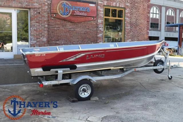 Slide: The Image of 2025 Lund SSV-16 Tiller boat on trailer at Thayer's Marine. - 3